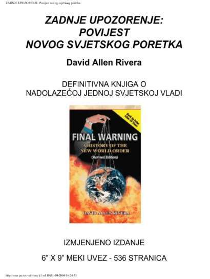 David Allen Rivera - Zadnje upozorenje Povijest novog svijetskog poretka