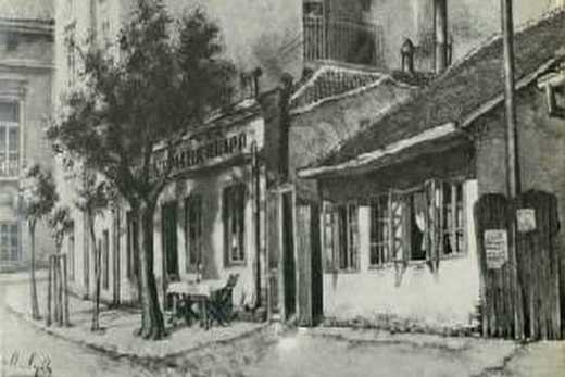Kafana iz 1864. na lažnoj kaldrmi iz 1967.